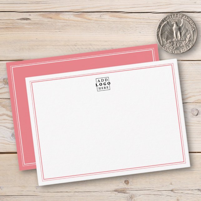 Add Your Logo Pink Double Border Business Mitteilungskarte (Von Creator hochgeladen)