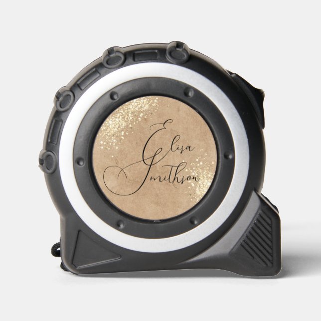     Add Your Name Gold Glitter Vintage Calligraphy Maßband (Vorderseite)