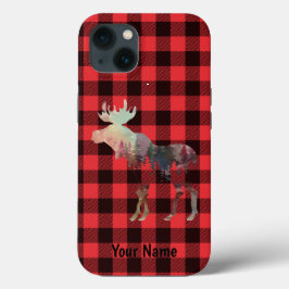 Add Your Name, Moose, Red Buffalo Plaid Phone Case