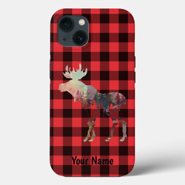 Add Your Name, Moose, Red Buffalo Plaid Phone Case (Rückseite)