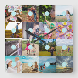 Add your own 16 Photo Customisable Collage Clock Quadratische Wanduhr