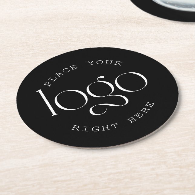 Add Your Own Custom Business Logo Modern Black Runder Pappuntersetzer (Angewinkelt)