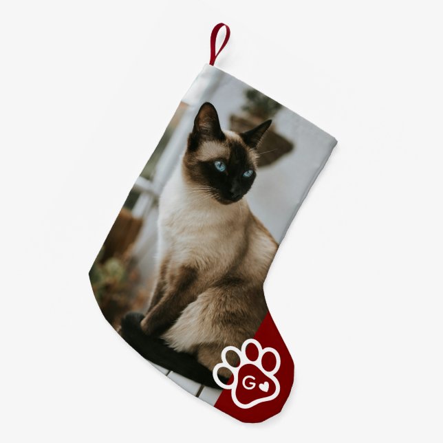 Add Your Own Photo Cat Pets Monogram Kleiner Weihnachtsstrumpf (Vorderansicht (hängend))