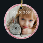 Add Your Own Photo Cute Pink Easter Personalized Keramik Ornament<br><div class="desc">This modern holidays Add Your Own Photo Pink Easter Personalized Ceramic Ornament features your favorite photograph personalized with your name surrounded by a pink geometric shimmer pattern. Fabulous gift idea for Easter,  Mother's Day,  birthday and Christmas for mom,  dad,  brother, sister,  best friends,  cousins and more.</div>