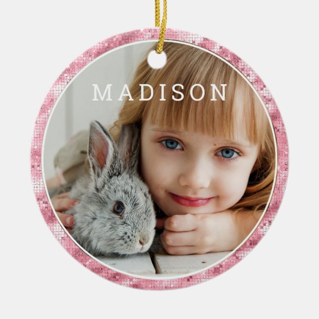 Add Your Own Photo Cute Pink Easter Personalized Keramik Ornament (Vorne)