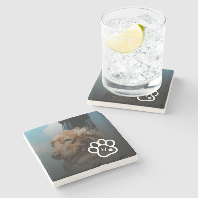 Add Your Own Photo Dog Pets Monogram Steinuntersetzer (Seitenansicht)