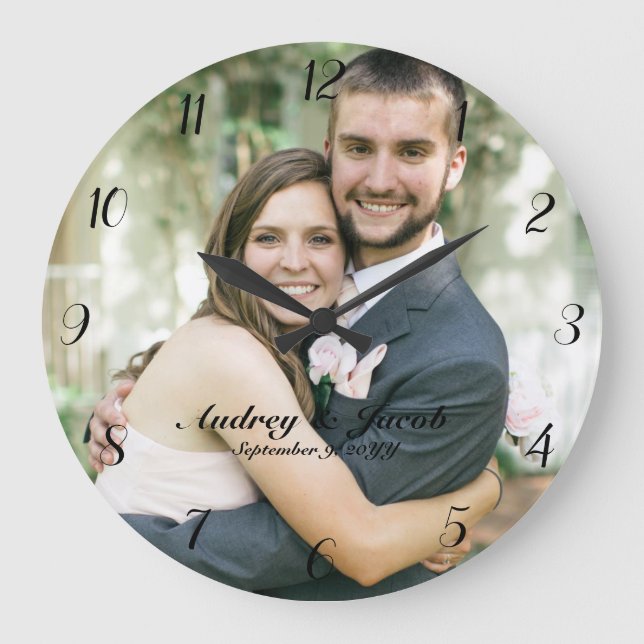 Add Your Own Wedding Photo Custom Round Clock Große Wanduhr (Vorderseite)