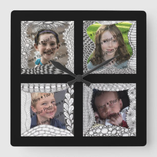 Add-Your-Photos 4 Photo Collage Quadratische Wanduhr