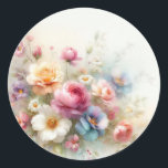 Add Your Text Blank Template Aquarell Flowers Runder Aufkleber<br><div class="desc">Add Your Text Watercolor Aquarell Flowers Floral Art Blank Template Classic Round Sticker.</div>