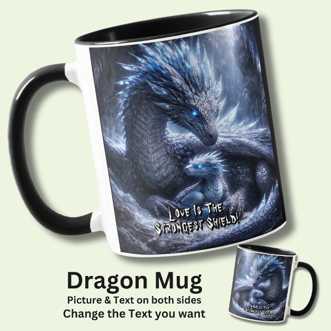 Add Your Text Name, Blue Ice Dragon & Baby in Cave Tasse (Von Creator hochgeladen)