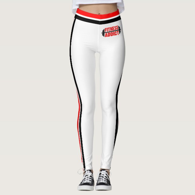 Addict Schwarz-weiße Fitness Rot Leggings (Vorderseite)