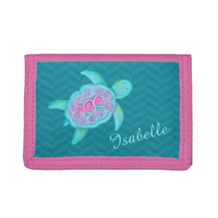 Addieren aquamarine rosa Schildkröte des Tri-fold Portemonnaie