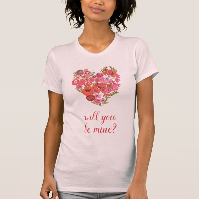 Addieren Sie Ihr Aquarell-Blumenherz des Text-| T-Shirt (Vorderseite)