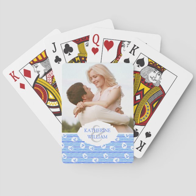 Addieren Sie Ihr Namens| Aquarell-Anker-Muster Spielkarten (Rückseite)