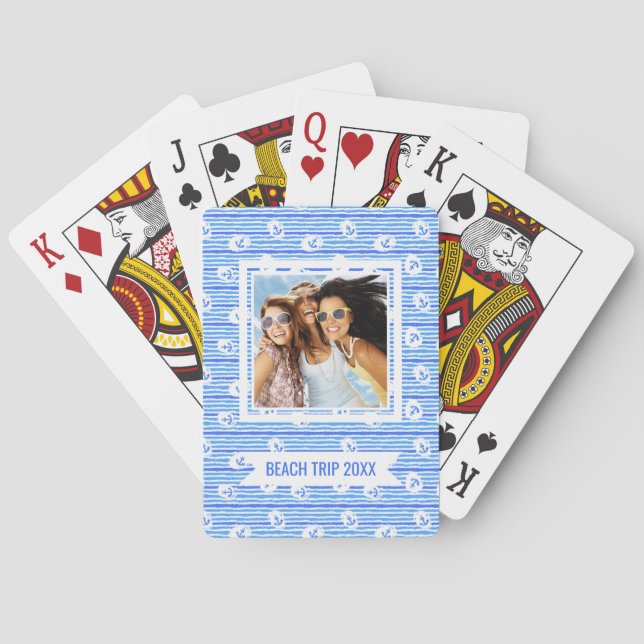 Addieren Sie Ihr Namens| Aquarell-Anker-Muster Spielkarten (Rückseite)