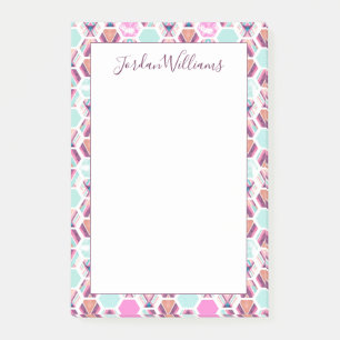 Addieren Sie Ihr Namens Aquarell-Hexagon-Muster Post-it Klebezettel