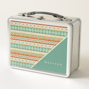 Addieren Sie Ihr Namens  Aquarell-Stammes- Muster Metall Lunch Box