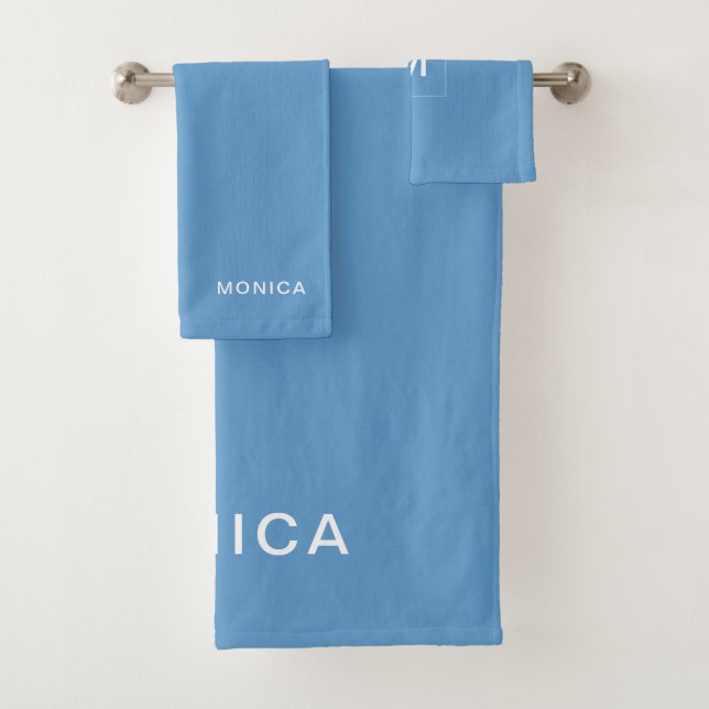 Addieren Sie Ihr Namens| Blau Badhandtuch Set (Insitu)