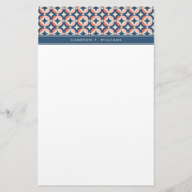 Addieren Sie Ihr Namens| blaues u. korallenrotes Briefpapier (Vorderseite)