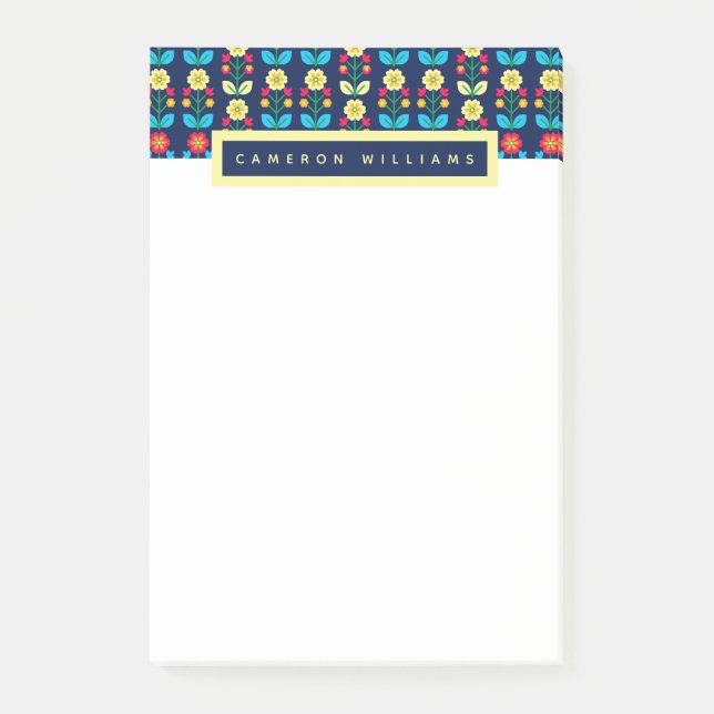 Addieren Sie Ihr Namens| buntes Blumenmuster Post-it Klebezettel (Vorderseite)