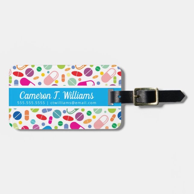 Addieren Sie Ihr Namens| buntes Neondrogen-Muster Gepäckanhänger (Vorderseite horizontal)