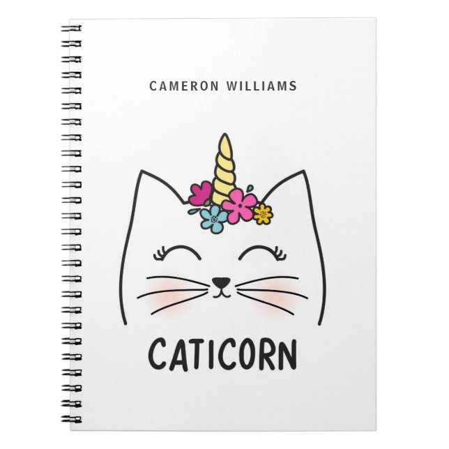 Addieren Sie Ihr Namens| Caticorn Notizblock (Vorderseite)