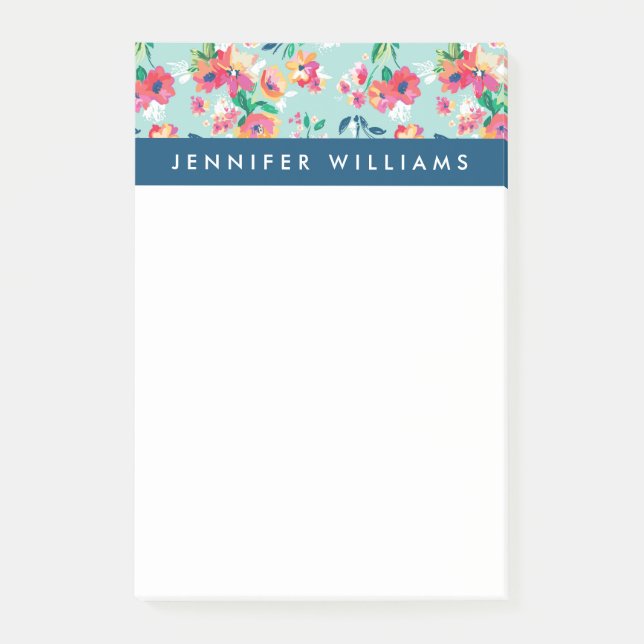 Addieren Sie Ihr Namens| gemaltes Blumen-Muster Post-it Klebezettel (Vorderseite)
