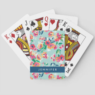 Addieren Sie Ihr Namens gemaltes Blumen-Muster Spielkarten