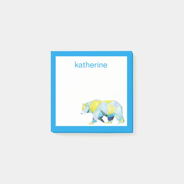 Addieren Sie Ihr Namens| geometrisches Bärn-Tier Post-it Klebezettel (Vorderseite)