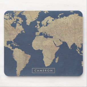 Addieren Sie Ihr Namens Gold und blaue Weltkarte Mousepad