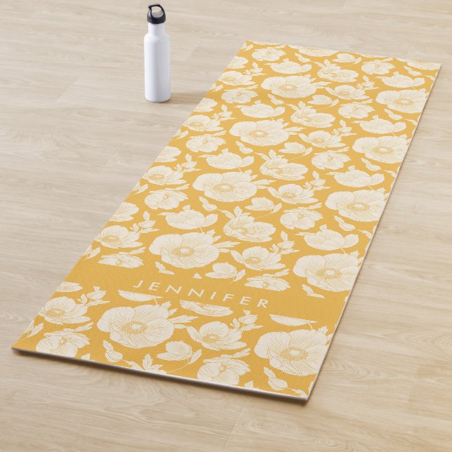 Addieren Sie Ihr Namens| goldenes Blumen-Muster Yogamatte (Beispiel)
