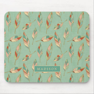 Addieren Sie Ihr Namens grünes Feder-Muster Mousepad