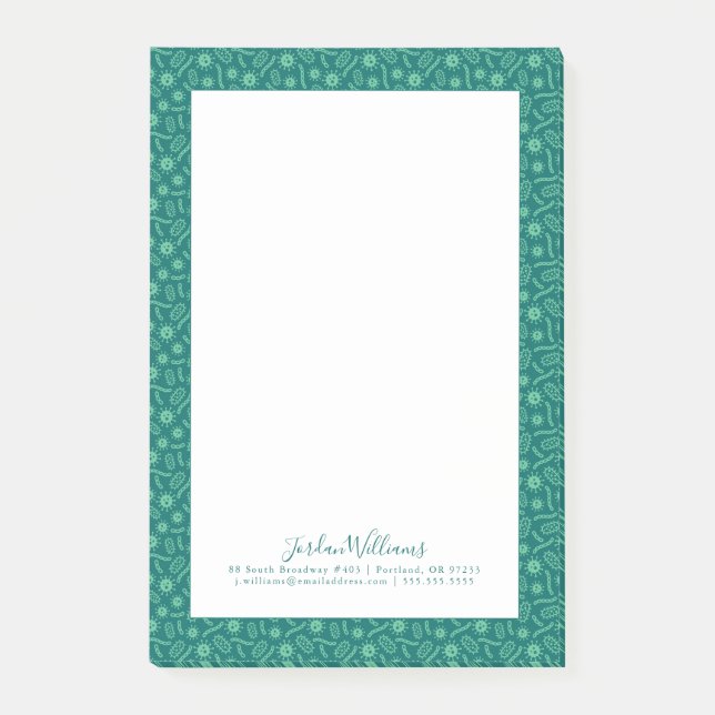 Addieren Sie Ihr Namens| grünes Mikroben-Muster Post-it Klebezettel (Vorderseite)