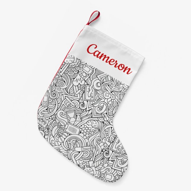 Addieren Sie Ihr Namens| medizinisches B&W Muster Kleiner Weihnachtsstrumpf (Vorderansicht (hängend))