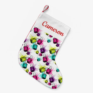 Addieren Sie Ihr Namens  Neonnagellack-Muster Kleiner Weihnachtsstrumpf