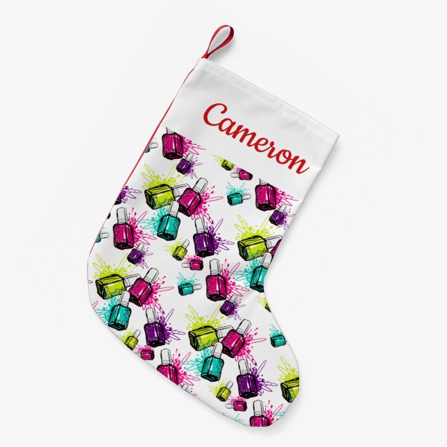 Addieren Sie Ihr Namens| Neonnagellack-Muster Kleiner Weihnachtsstrumpf (Vorderansicht (hängend))