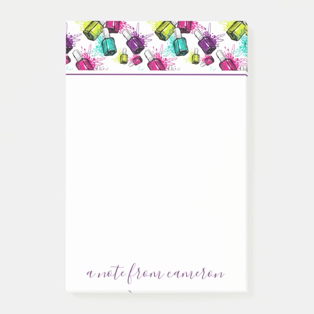 Addieren Sie Ihr Namens| Neonnagellack-Muster Post-it Klebezettel (Vorderseite)