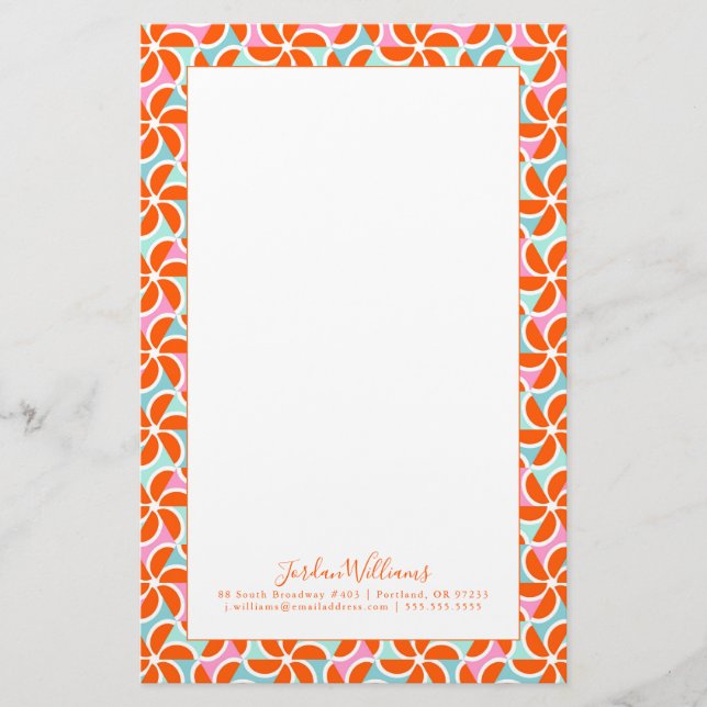 Addieren Sie Ihr Namens| Retro orange Keil-Muster Briefpapier (Vorderseite)