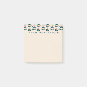 Addieren Sie Ihr Namens  Retro Türkis-Blumenmuste Post-it Klebezettel