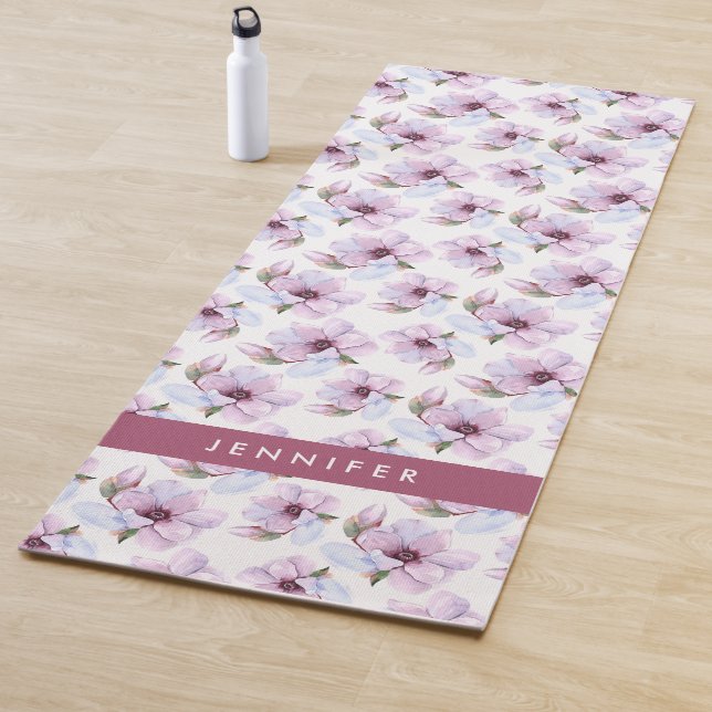 Addieren Sie Ihr Namens| romantisches Blumenmuster Yogamatte (Beispiel)