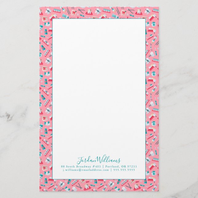 Addieren Sie Ihr Namens| rosa zahnmedizinisches Briefpapier (Vorderseite)