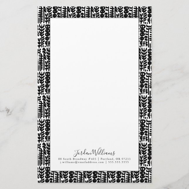Addieren Sie Ihr Namens| schwarzes Briefpapier (Vorderseite)