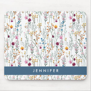 Addieren Sie Ihr Namens  Sommer-Wildblume-Muster Mousepad