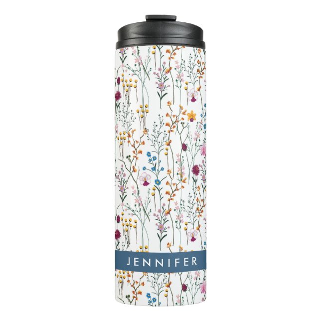 Addieren Sie Ihr Namens| Sommer-Wildblume-Muster Thermosbecher (Vorderseite)