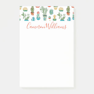 Addieren Sie Ihr Namens  Succulents-Muster Post-it Klebezettel