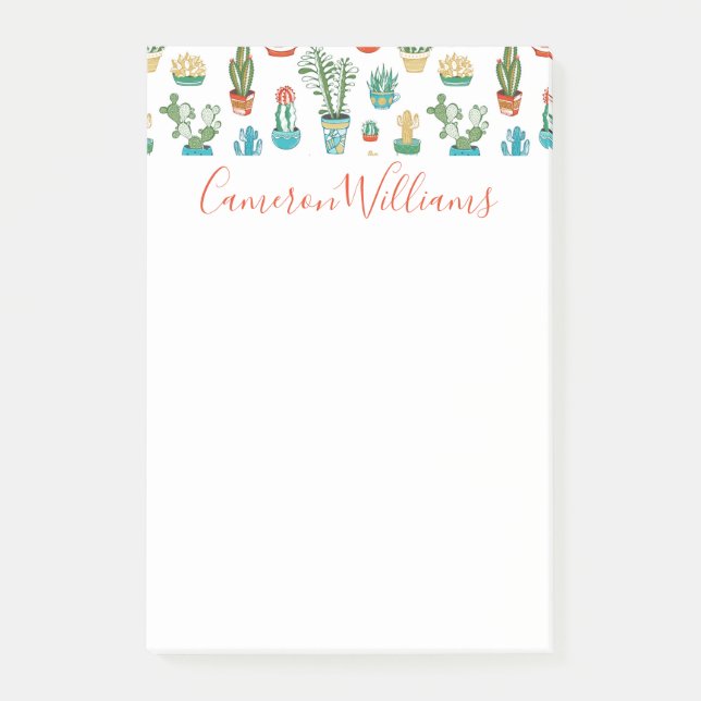 Addieren Sie Ihr Namens| Succulents-Muster Post-it Klebezettel (Vorderseite)