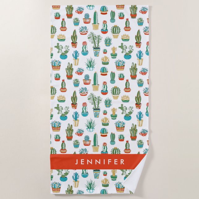 Addieren Sie Ihr Namens| Succulents-Muster Strandtuch (Vorderseite)