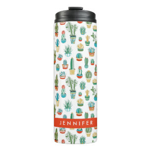 Addieren Sie Ihr Namens  Succulents-Muster Thermosbecher