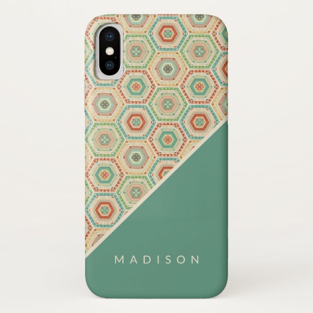 Addieren Sie Ihr Namens| Südwesthexagon-Muster Case-Mate iPhone Hülle (Rückseite)