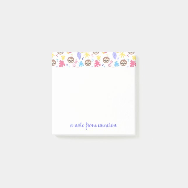 Addieren Sie Ihr Namens| tropisches Sloth-u. Post-it Klebezettel (Vorderseite)